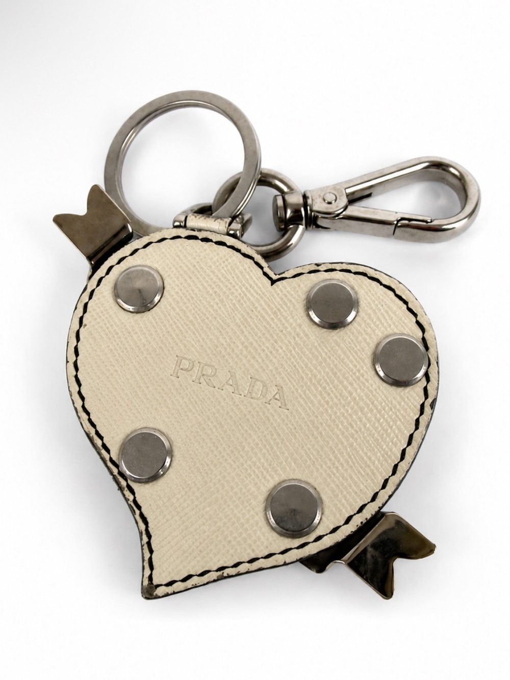 Prada Cream Heart Saffiano CHARM with Silver Hardware